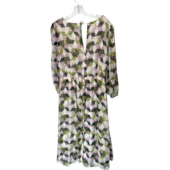 J.Crew Black Patchwork Print Lurex Metallic Threads Chiffon Midi Dress Size 8 - Picture 11 of 16